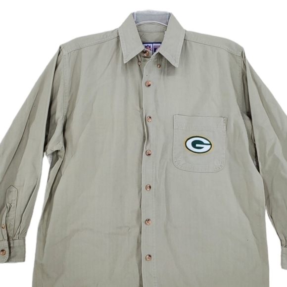 Vtg Logo 7 Packers Shirt Men M LS Button Down Khaki Beige Game Day Green Bay Y2K - Picture 16 of 16